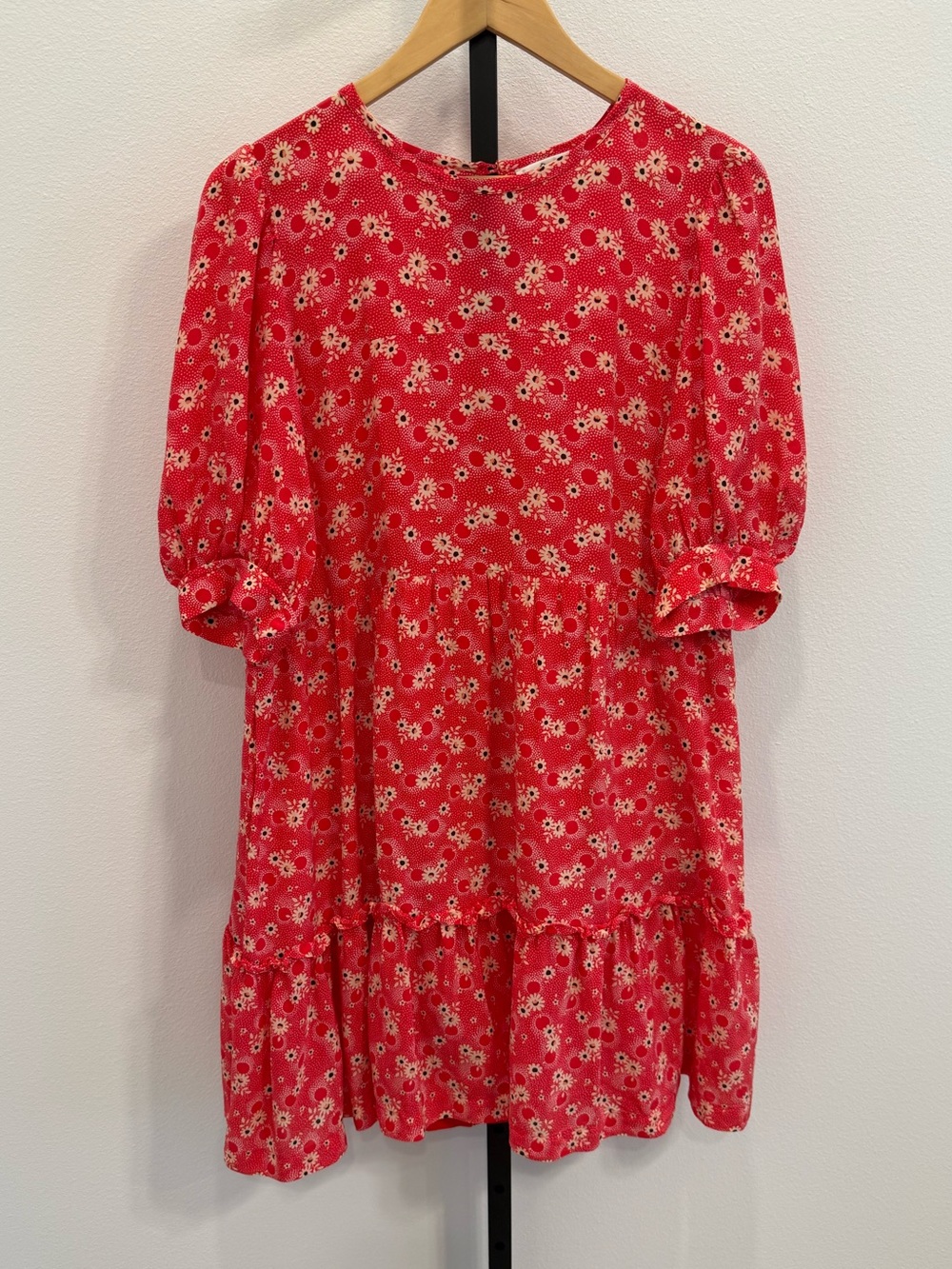 Sea New York Silk Red Floral Mini Dress Pockets Feminine Flirty Office Large